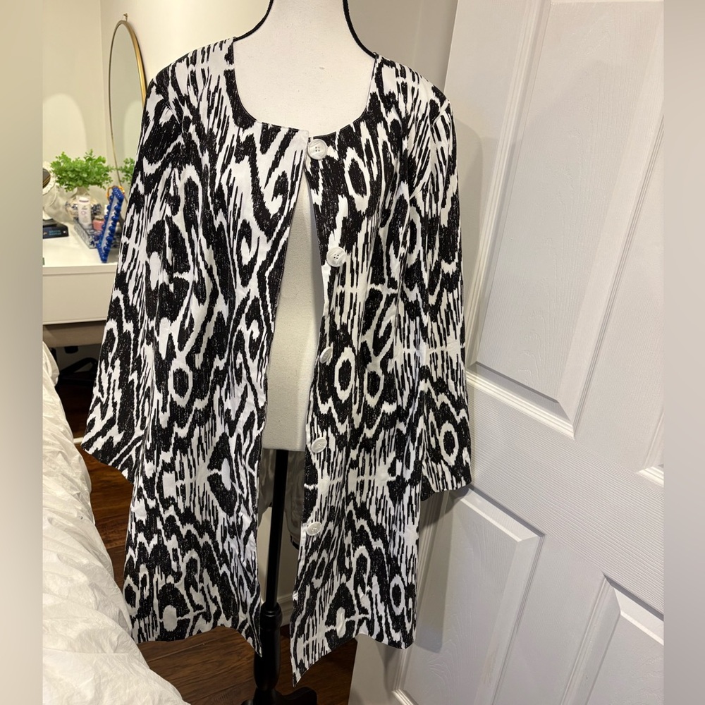 Guillaume Black White Abstract Print Cotton Jacket Blazer 2X Plus Size